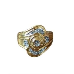 Gold rhinestone chunky ring size 9 alloy metal chunky fashion statement jewelry